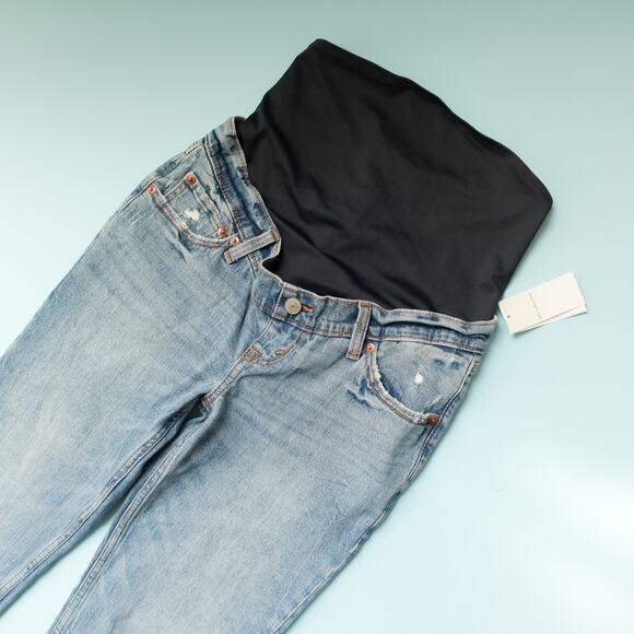 NEW Abercrombie The Ankle Straight Maternity Band Distressed Jeans Size 2 Long - Picture 3 of 9